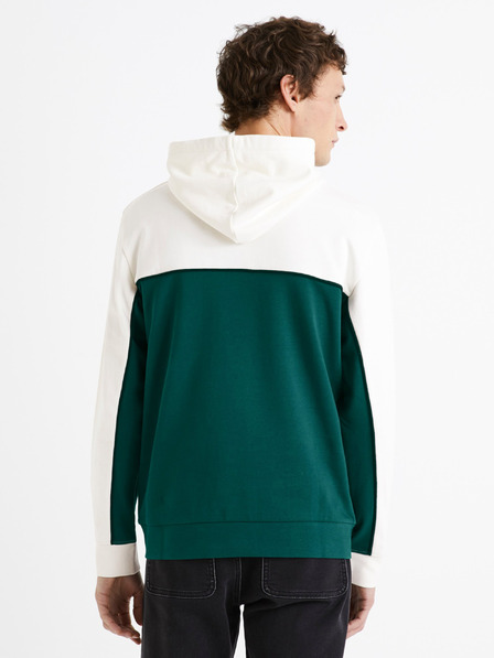 Celio Zöld-fehér férfi pamut kapucnis pulóver Celio Debiding
