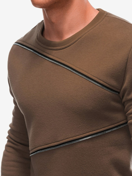 Ombre Clothing Barna férfi pulóver dekoratív cipzárral Ombre Ruházat Ombre Clothing