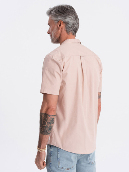 Ombre Clothing Világosbarna férfi rövid ujjú ing Ombre Clothing