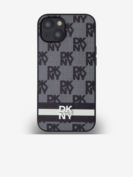 DKNY PU bőr kockás mintás és csíkos hátlapi borító iPhone 13 készülékhez Fekete DKNY