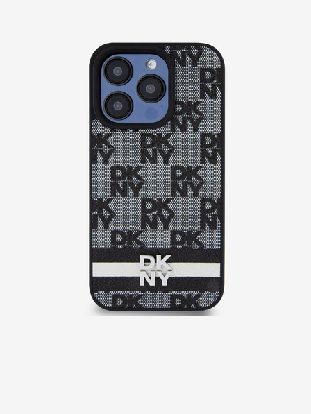 DKNY PU bőr kockás mintás és csíkos hátlapi borító iPhone 14 Pro Max fekete DKNY