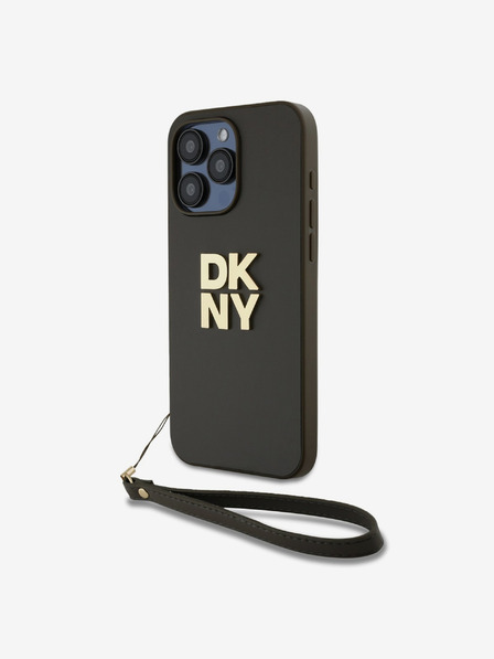 DKNY PU bőr Stack Logo csuklópánt hátlapi borító iPhone 15 Pro Max-hoz Barna DKNY