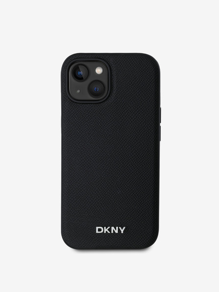 DKNY PU bőr ezüst fém logós Magsafe hátlap iPhone 13-hoz Fekete DKNY DKNY