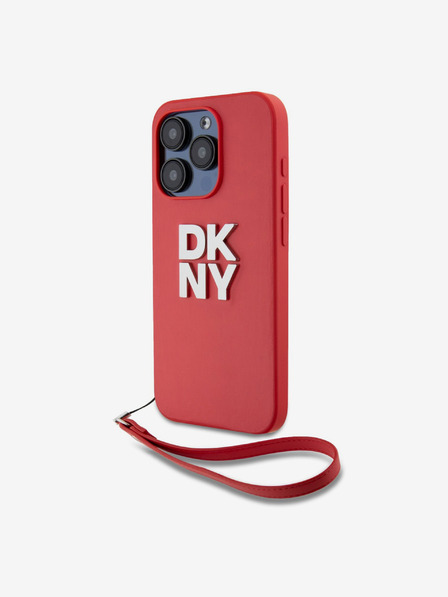 DKNY PU bőr Stack Logo csuklópánt hátlap iPhone 15 Pro piros DKNY DKNY