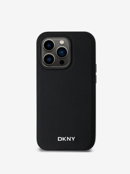 DKNY PU bőr ezüst fém logós Magsafe hátlap iPhone 14 Pro Fekete DKNY DKNY