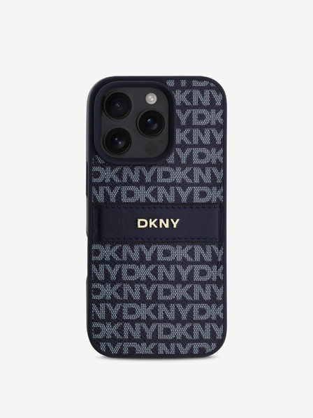 DKNY DKNY PU bőr ismétlődő mintás, tónusos csíkos hátlapi borító iPhone 16 Pro Max kékhez