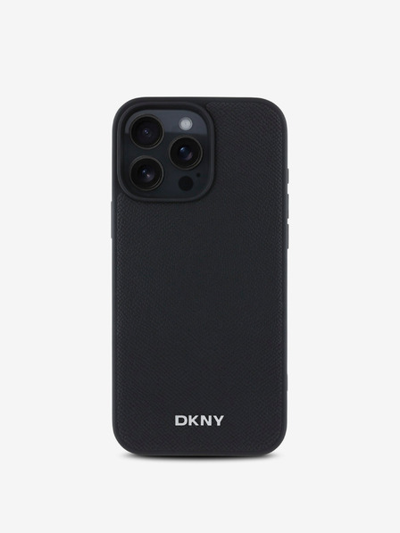 DKNY DKNY PU bőr ezüst fém logós Magsafe hátlap iPhone 16 Pro fekete iPhone 16 Pro Max Maxhoz
