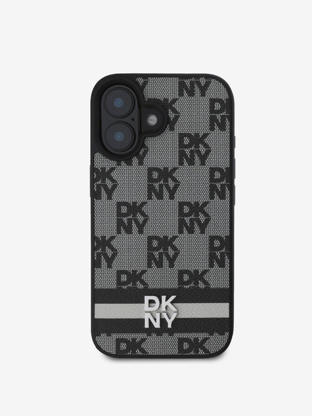 DKNY DKNY PU bőr kockás mintás és csíkos hátlapi borító iPhone 16-hoz Fekete
