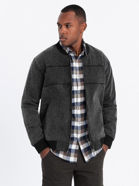 Ombre Clothing Férfi denim bomberdzseki kőmosás hatású - fekete V2 OM-JADJ-0163 Ombre Clothing