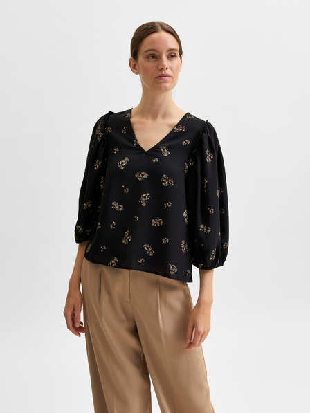 Selected Femme Fekete női laza, virágos, ballon ujjú blúz Selected Femme Margunn
