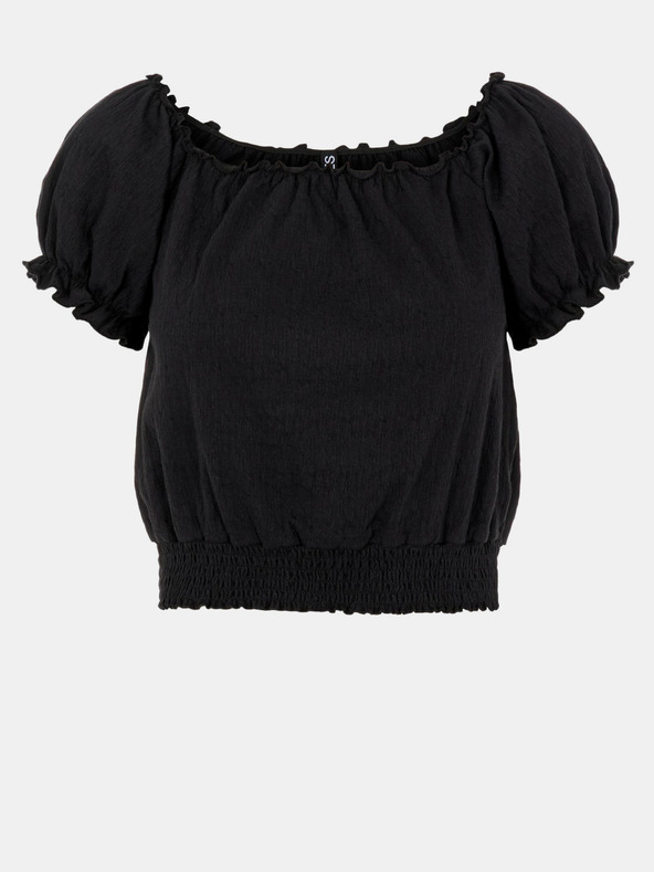 Pieces Fekete rövid blúz Pieces Leaf