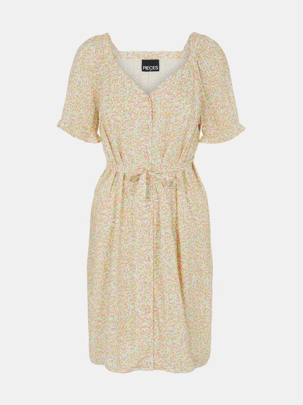 Pieces Pieces Timberly krémszínű, virágos, megkötős ruha Pieces Timberly