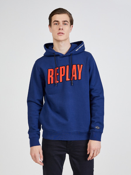 Replay Kék férfi Replay kapucnis pulóver