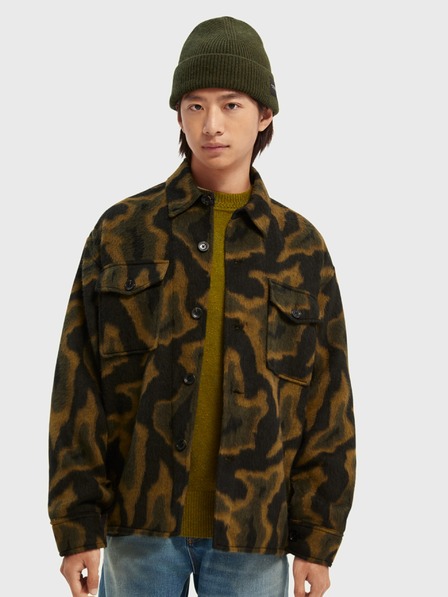 Scotch & Soda Fekete és zöld férfi mintás pólókabát gyapjúkeverékkel Scotch & Soda