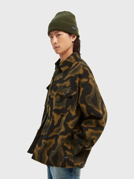 Scotch & Soda Fekete és zöld férfi mintás pólókabát gyapjúkeverékkel Scotch & Soda