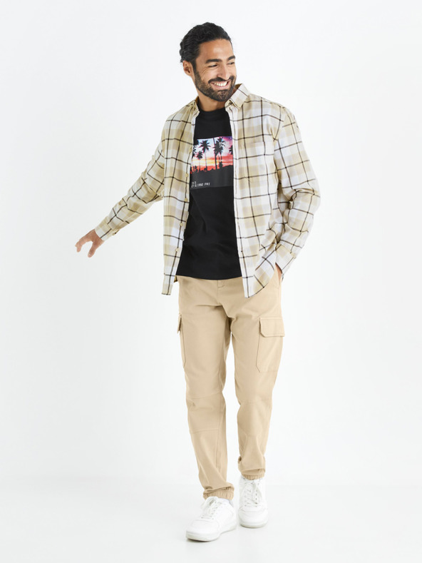 Celio Fehér és bézs férfi kockás ing Celio