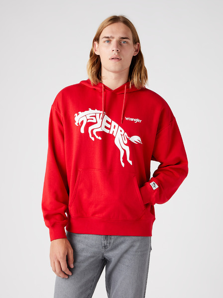 Wrangler Piros uniszex mintás kapucnis pulóver Wrangler
