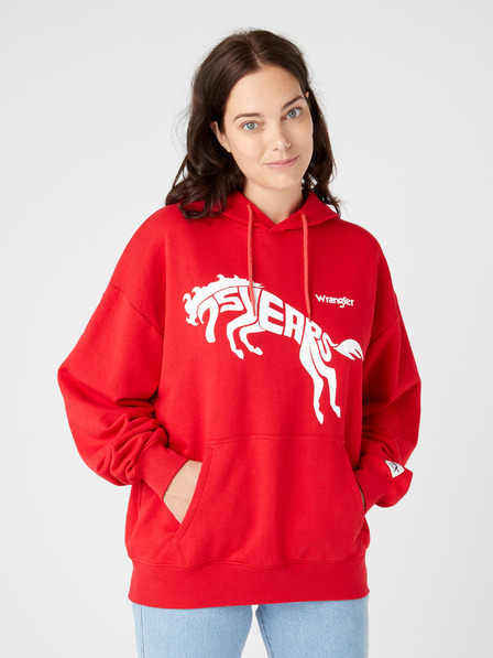 Wrangler Piros uniszex mintás kapucnis pulóver Wrangler