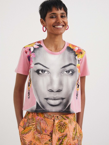Desigual Világos rózsaszín női póló Desigual Face