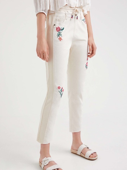Desigual Krém női virágos nadrág Desigual Lita Lita