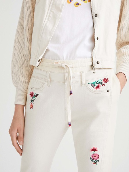 Desigual Krém női virágos nadrág Desigual Lita Lita