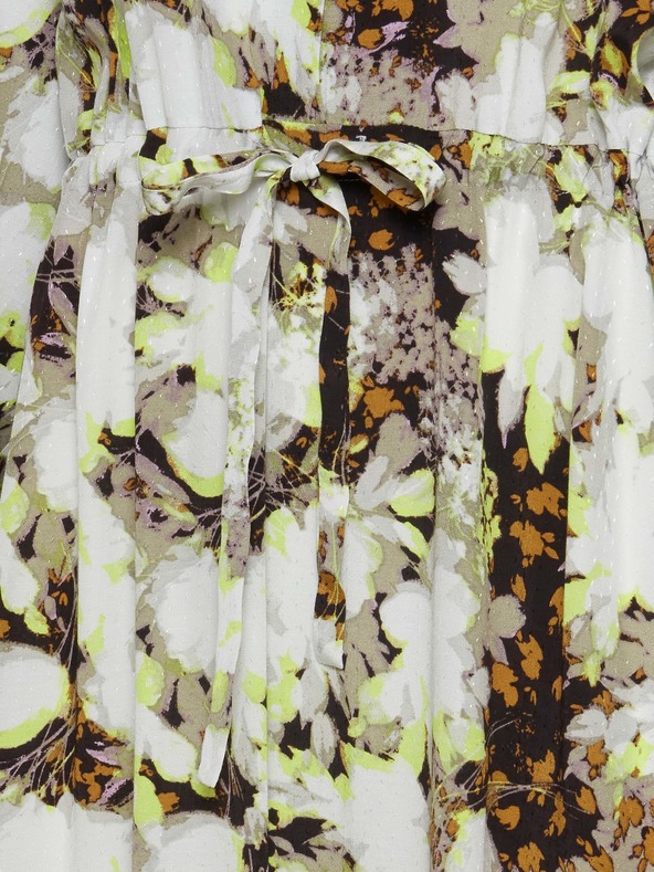 ICHI Barna-fehér virágos ruha nyakkendővel ICHI