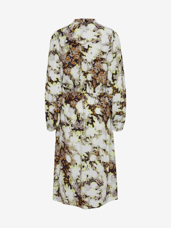 ICHI Barna-fehér virágos ruha nyakkendővel ICHI