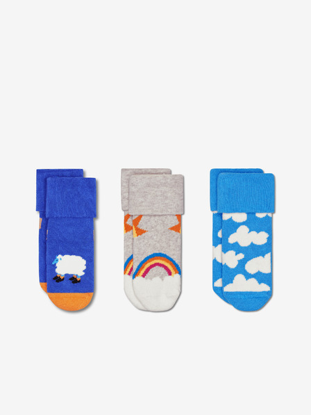 Happy Socks Három pár kék mintás Happy zokni készlet
