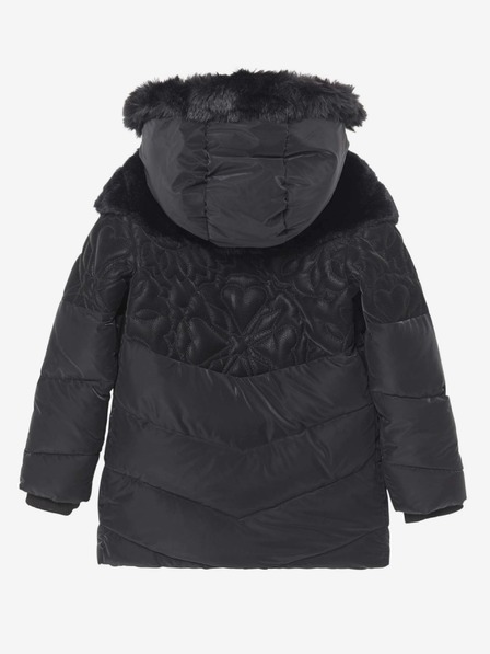 Desigual Fekete, mintás télikabát lányoknak, kapucnival és műszőrmével Desigual Kids Exterior