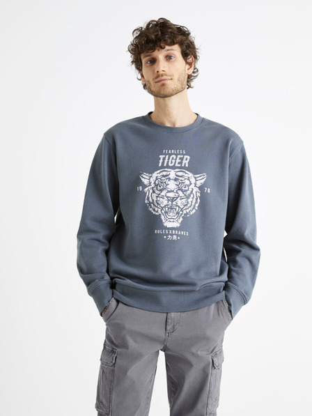 Celio Kék férfi Celio Begrif nyomtatott pulóver Celio Begrif