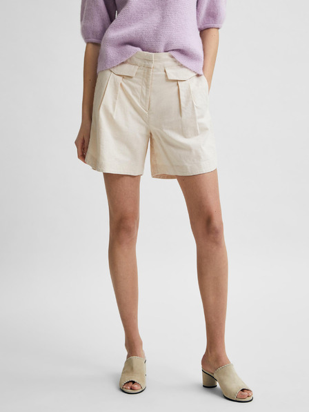 Selected Femme Krémszínű, magas derekú vászon rövidnadrág Selected Femme Cecilie