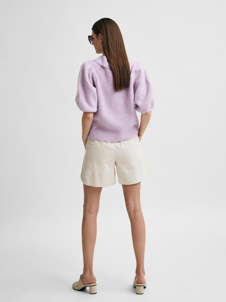 Selected Femme Krémszínű, magas derekú vászon rövidnadrág Selected Femme Cecilie