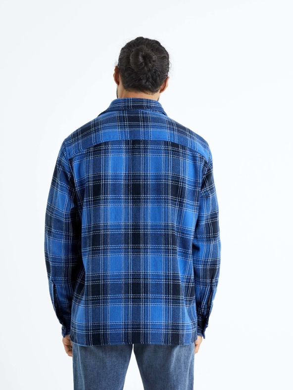 Celio Kék férfi kockás póló Celio Bazur