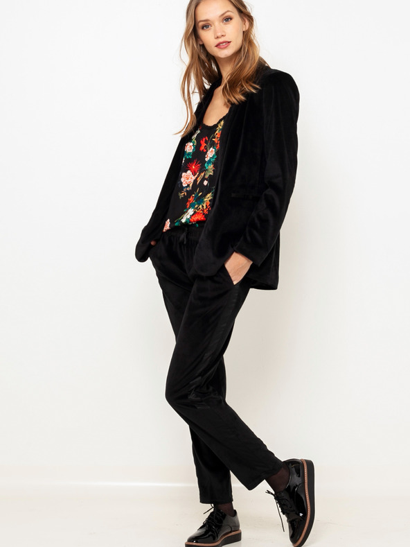 CAMAIEU Fekete bársony nadrág CAMAIEU-szíjjal