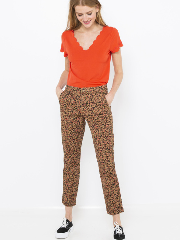 CAMAIEU Tégla színű, mintás, kivágott nadrág CAMAIEU