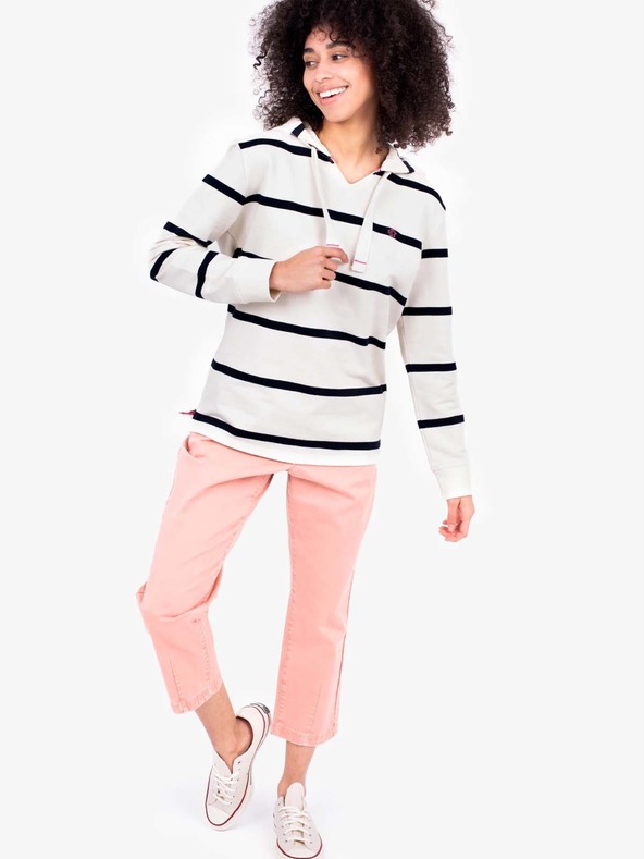 Brakeburn Kék-fehér női csíkos kapucnis pulóver Brakeburn