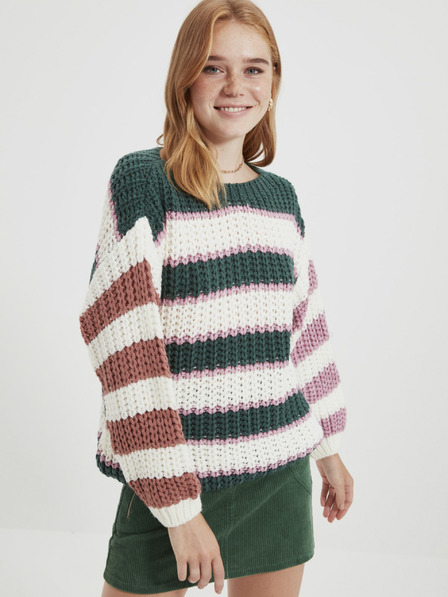 Trendyol Zöld-fehér női csíkos oversized pulóver Trendyol