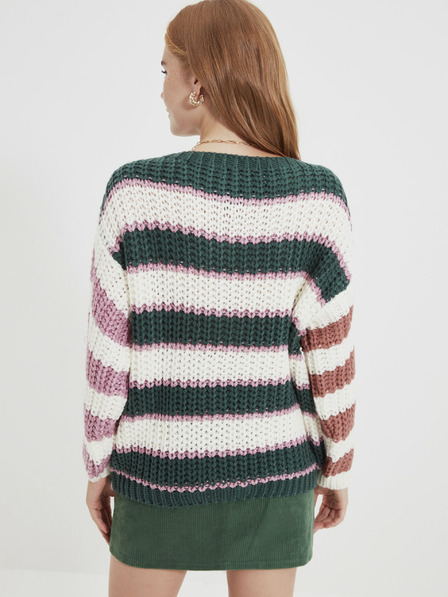 Trendyol Zöld-fehér női csíkos oversized pulóver Trendyol