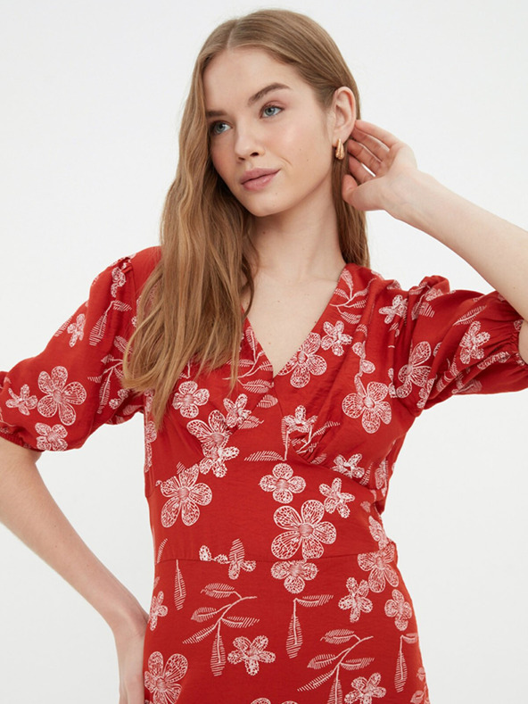 Trendyol Tégla női virágos rövid ruha Trendyol