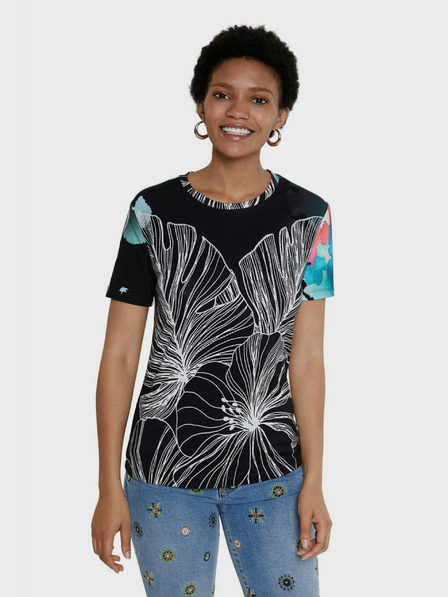 Desigual Fekete Desigual TS Leaves női mintás póló