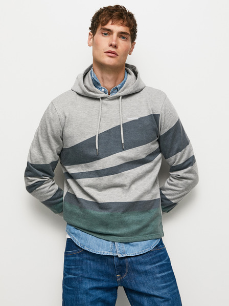 Pepe Jeans Világosszürke férfi barna csíkos kapucnis pulóver Pepe Jeans Phelix