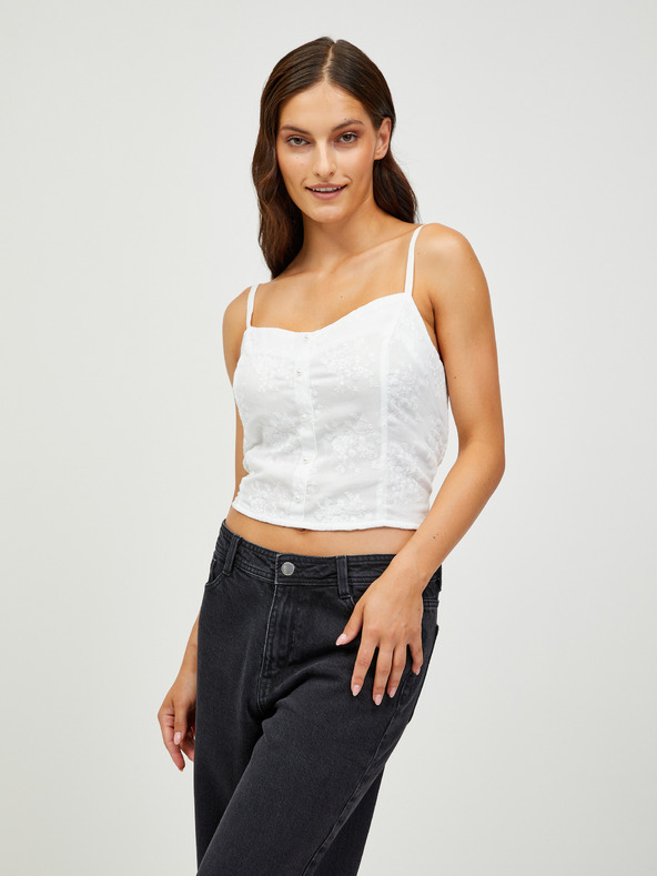 CAMAIEU Fehér, mintás, kivágott trikó CAMAIEU