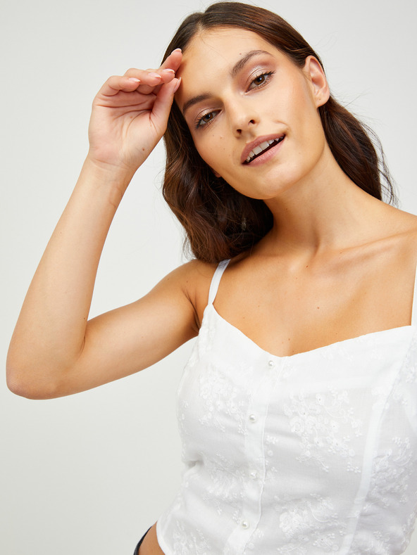 CAMAIEU Fehér, mintás, kivágott trikó CAMAIEU