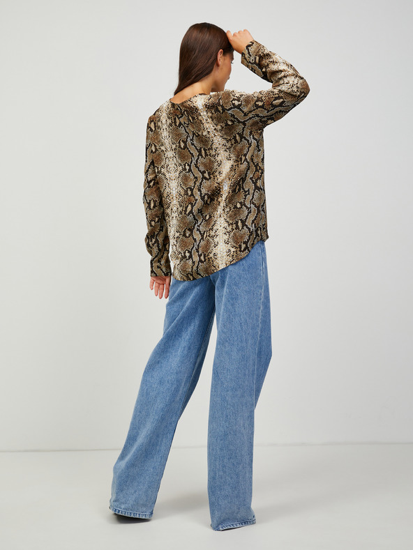 CAMAIEU Barna mintás blúz CAMAIEU