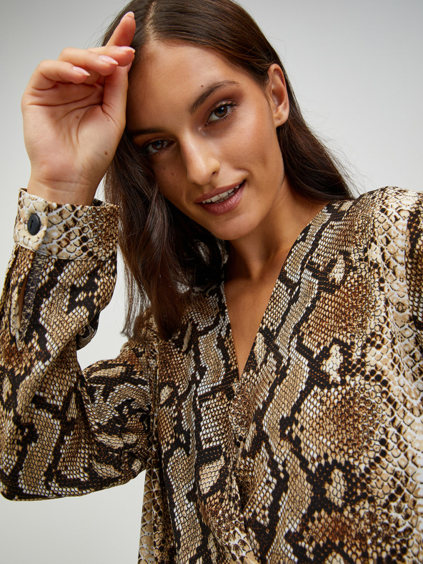 CAMAIEU Barna mintás blúz CAMAIEU