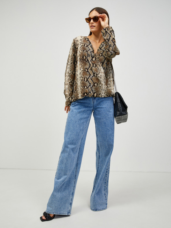 CAMAIEU Barna mintás blúz CAMAIEU