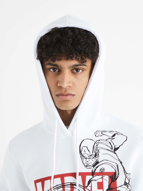 Celio Fehér férfi Celio Captain America nyomtatott kapucnis pulcsi
