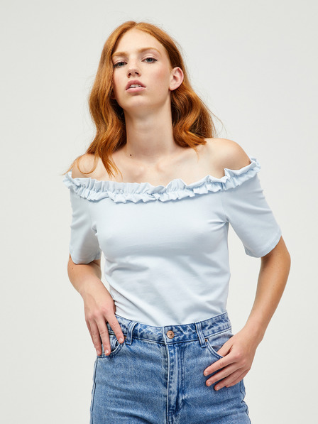 Pieces Világoskék crop top szabadon hagyott vállakkal Pieces Leah