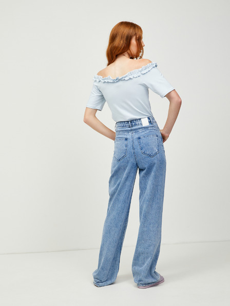 Pieces Világoskék crop top szabadon hagyott vállakkal Pieces Leah