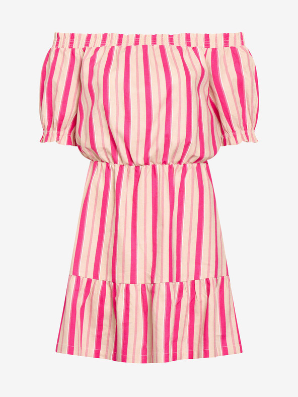 Orsay ORSAY rózsaszín csíkos lenvászon ruha szabadon hagyott vállakkal